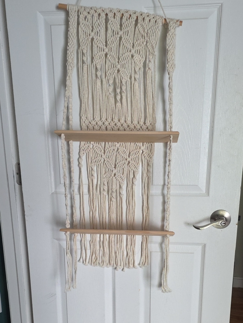 Handmade Cream Macramé Wall Hanging Shelf Decor